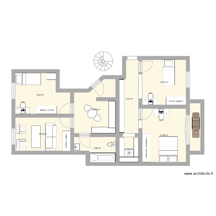 PROJET X3-Voisins. Plan de 9 pièces et 73 m2