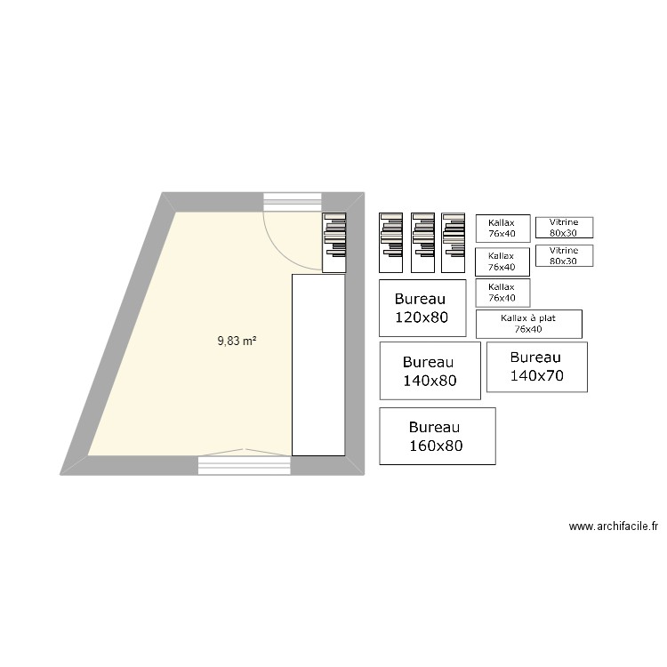 Bureau. Plan de 1 pièce et 10 m2