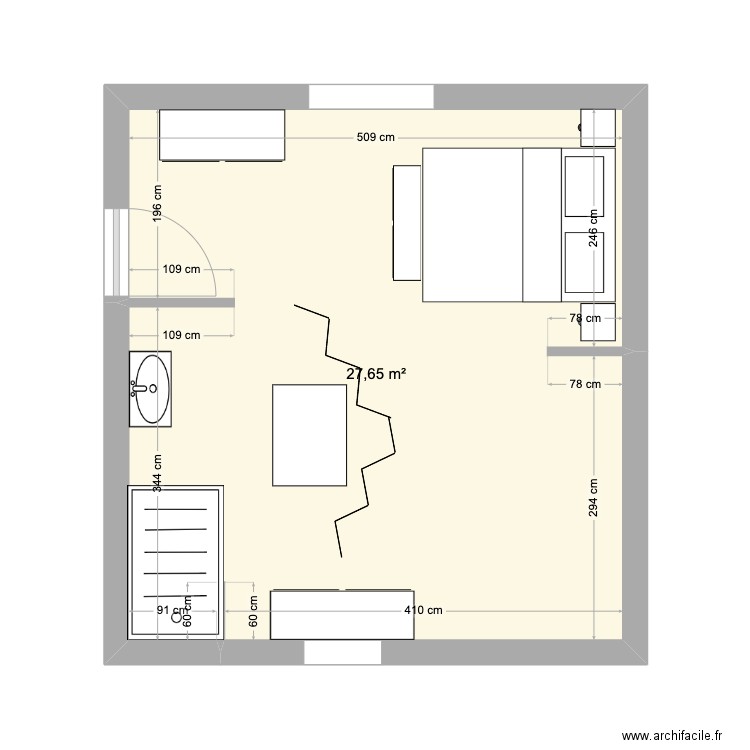 Chambre 1. Plan de 1 pièce et 28 m2