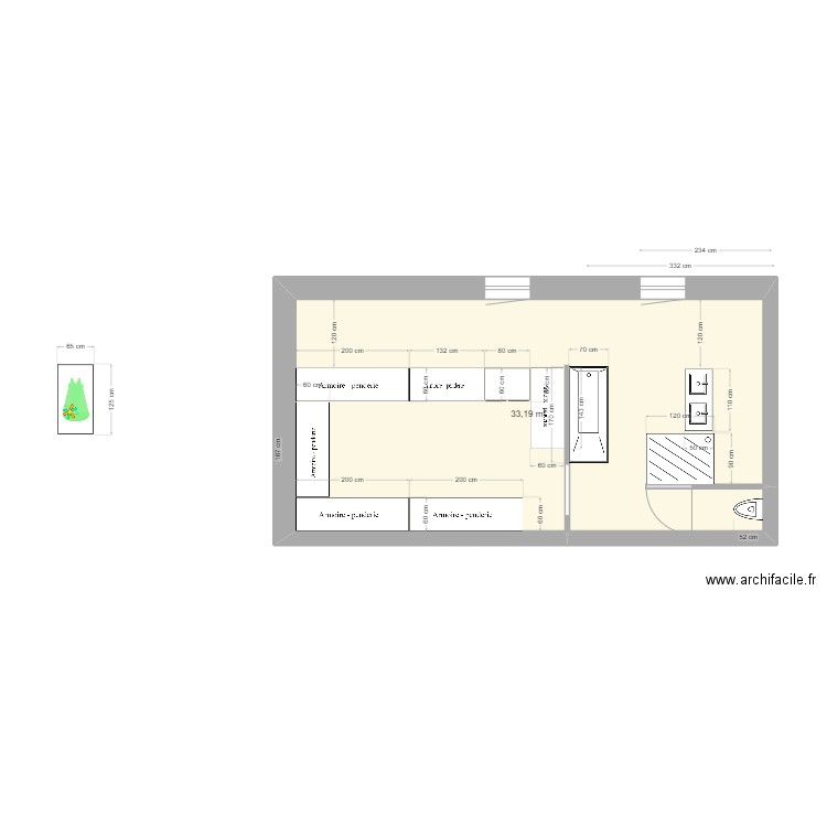 dressing salle de bain 1. Plan de 1 pièce et 33 m2