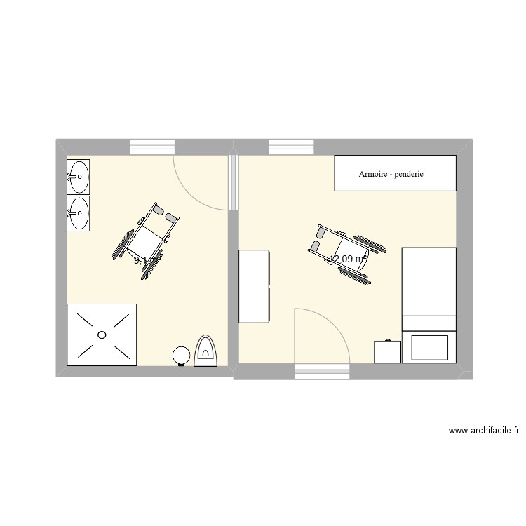 test pmr. Plan de 2 pièces et 21 m2