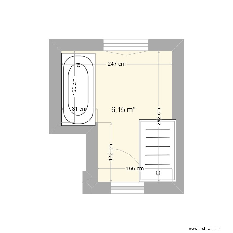 Salle de bain bis. Plan de 1 pièce et 6 m2