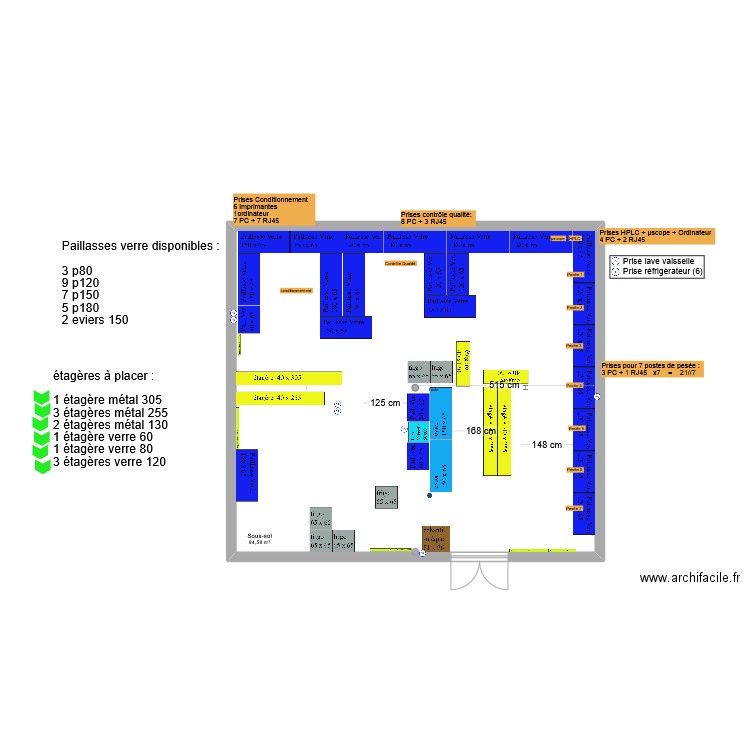 Aromes labos temporaires essais V2. Plan de 1 pièce et 95 m2