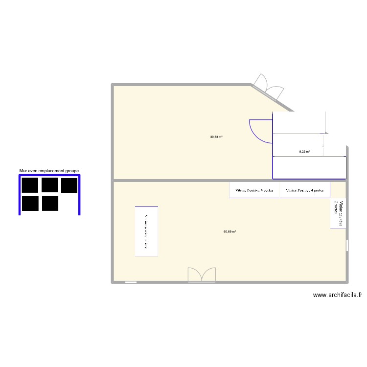 Magasin Caylar . Plan de 3 pièces et 119 m2