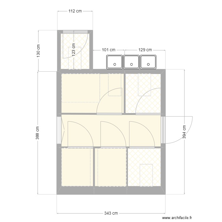 plan bloc sanitaire. Plan de 7 pièces et 12 m2