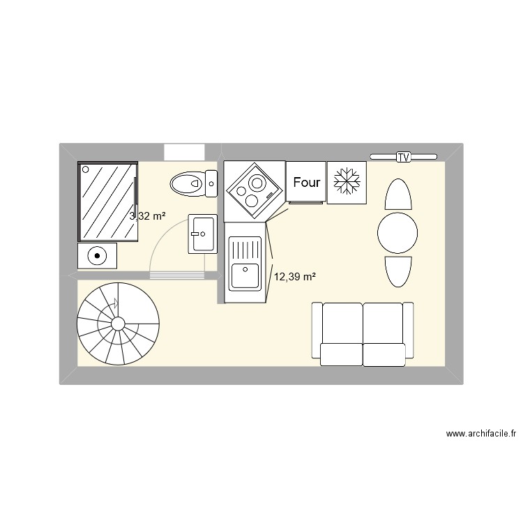 studio 1. Plan de 2 pièces et 16 m2