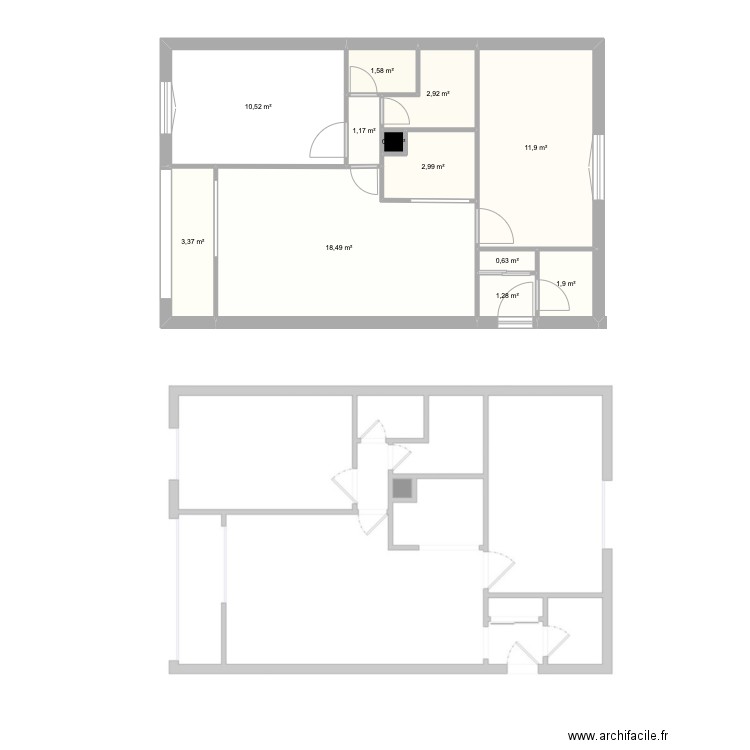 Saint Hilaire. Plan de 12 pièces et 57 m2