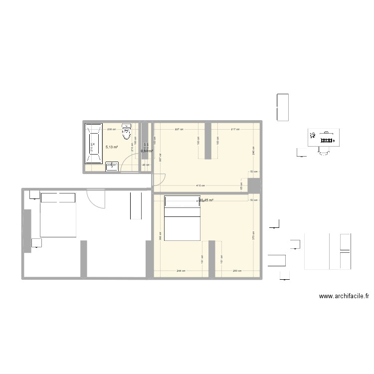 etage 2. Plan de 3 pièces et 36 m2