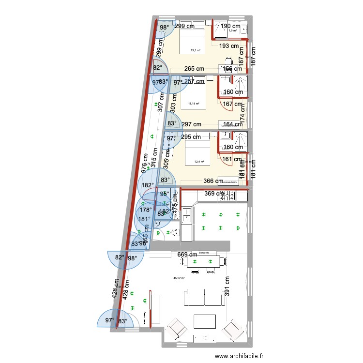 Jean Poisson V4. Plan de 13 pièces et 102 m2