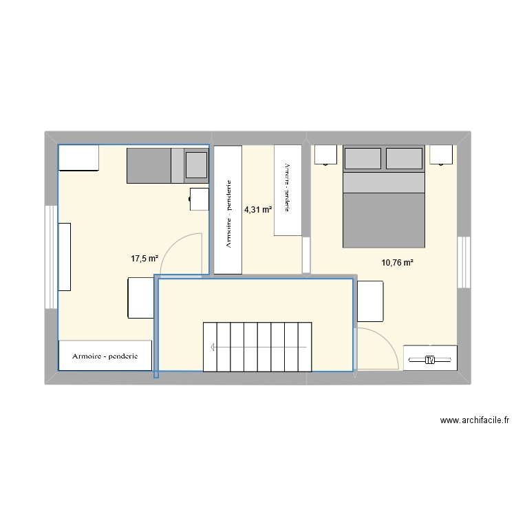 Modification haut. Plan de 3 pièces et 33 m2