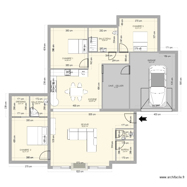 projet construction MEGANE et  ALEX. Plan de 12 pièces et 154 m2