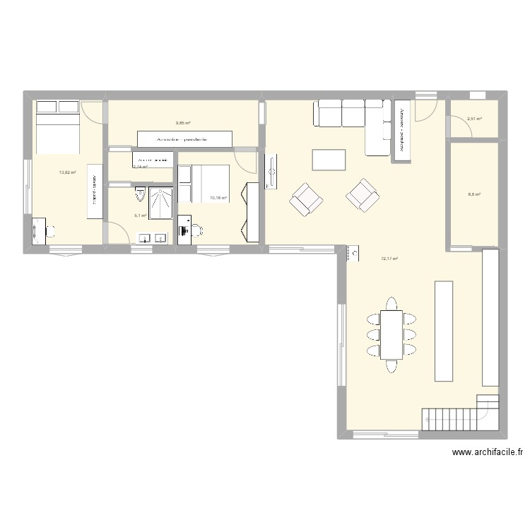 L'ancre en L 2. Plan de 8 pièces et 123 m2