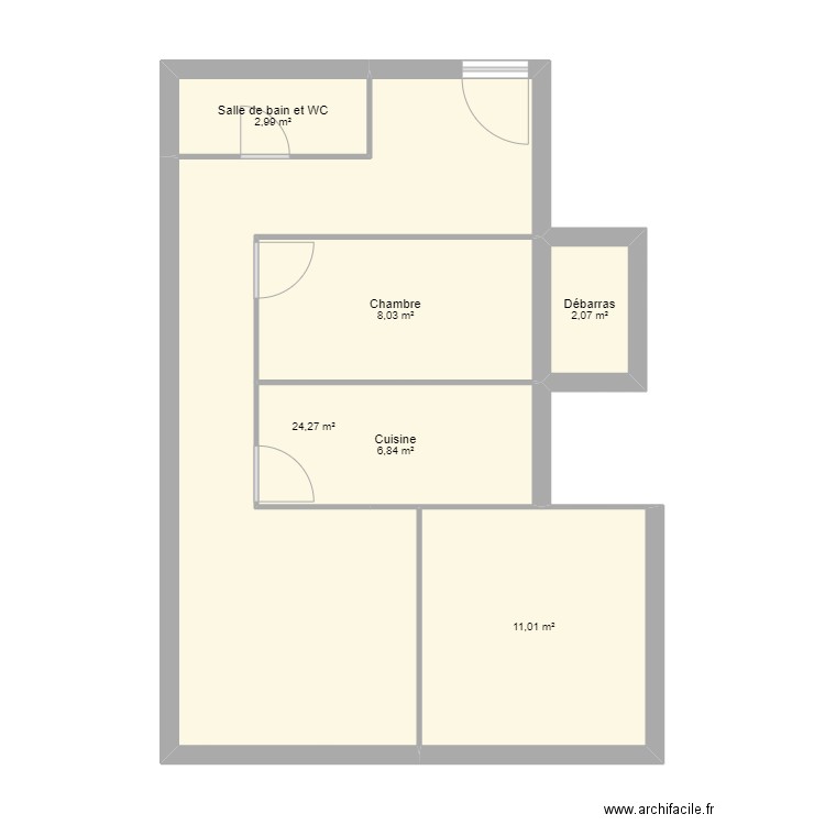 Laetitia v1. Plan de 6 pièces et 55 m2