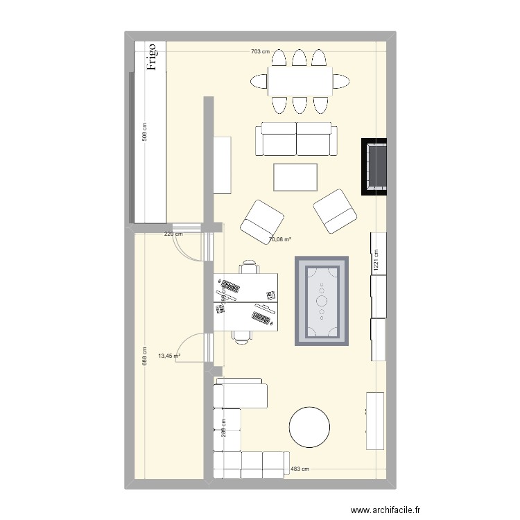 plan avec véranda. Plan de 2 pièces et 84 m2