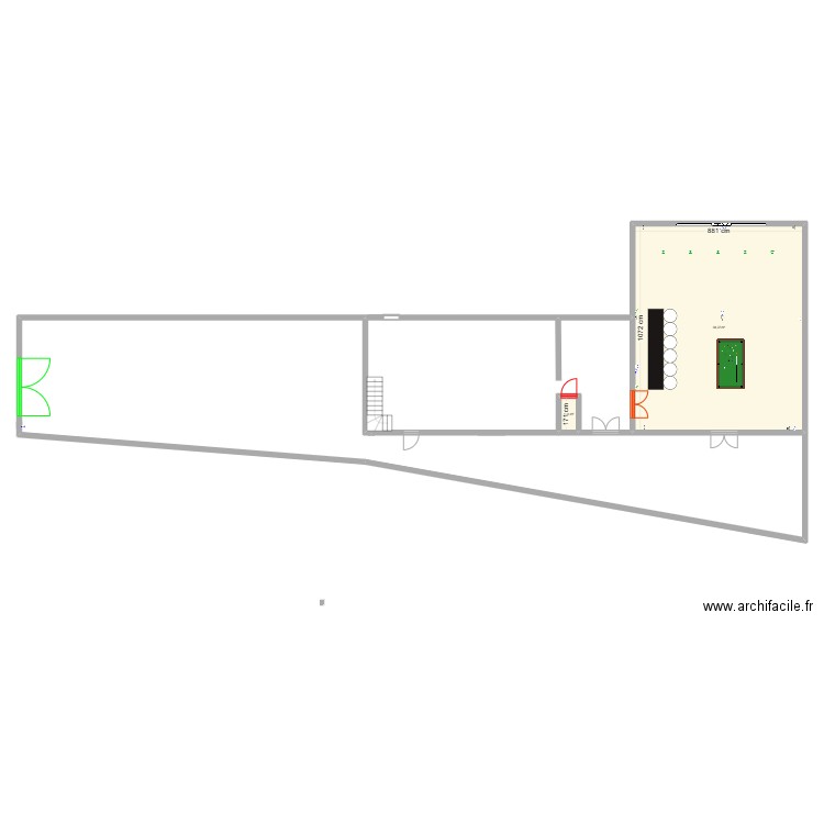 rdc maison. Plan de 2 pièces et 96 m2