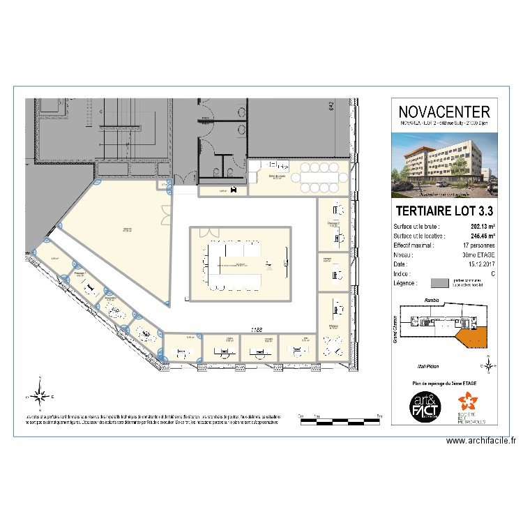 New locaux. Plan de 16 pièces et 178 m2