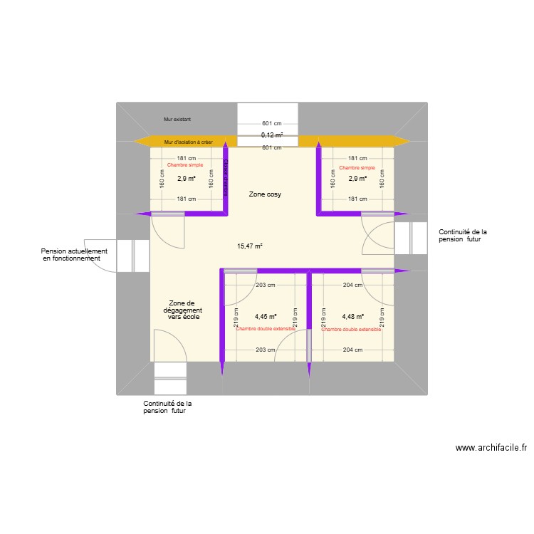 Continuité pension 1. Plan de 6 pièces et 30 m2