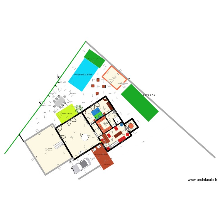 extension projet26 avec plan cadastre. Plan de 8 pièces et 163 m2