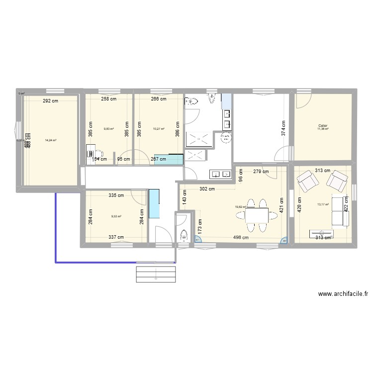 Cornebarrieu eXTENSION 1Ch. Plan de 9 pièces et 89 m2