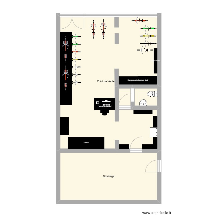 Magasin . Plan de 4 pièces et 75 m2