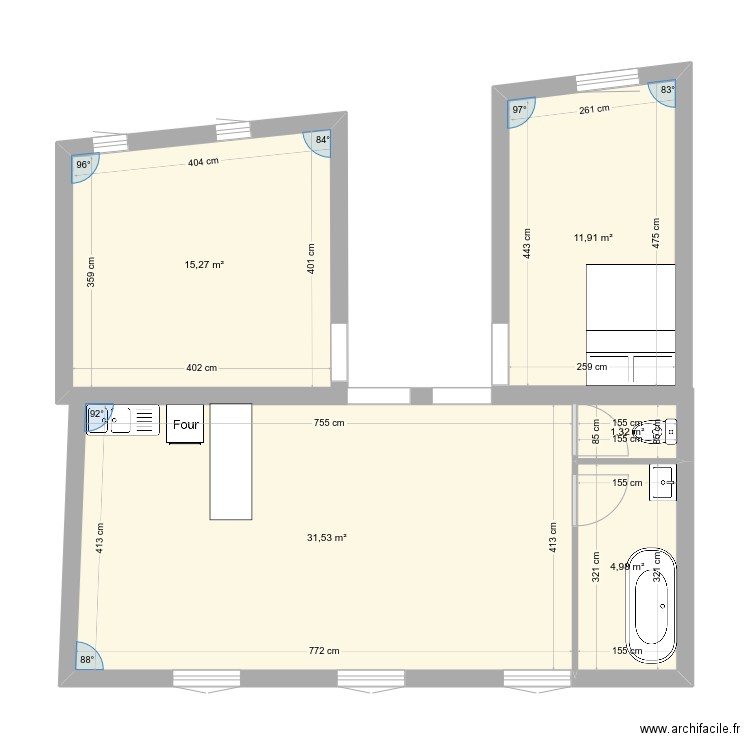 ET1. Plan de 5 pièces et 65 m2