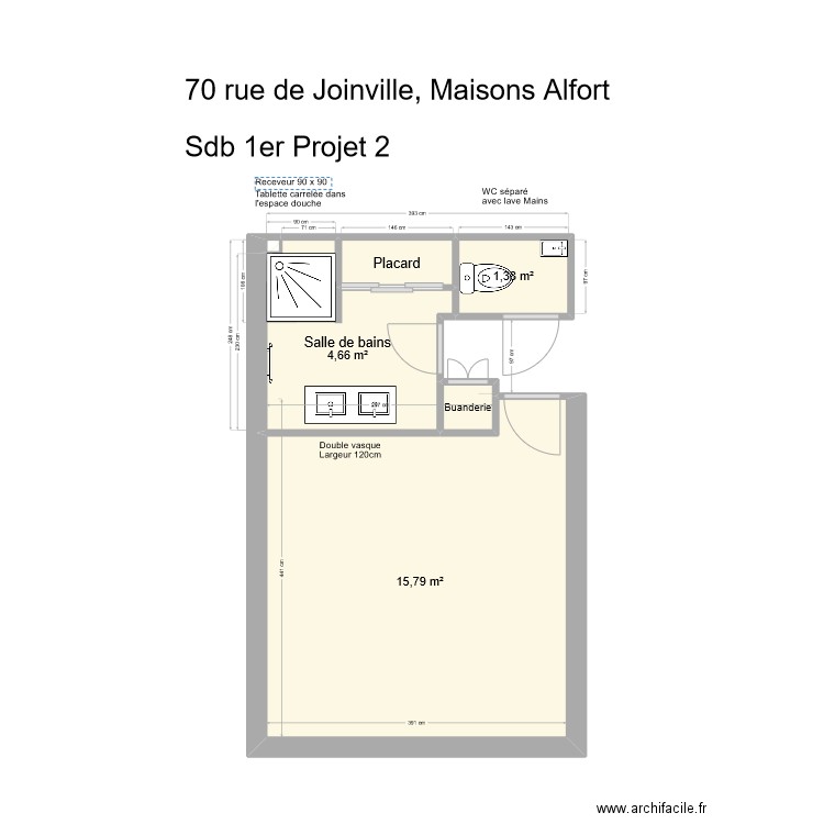 70 Joinville SDB Projet 3 bis. Plan de 6 pièces et 23 m2