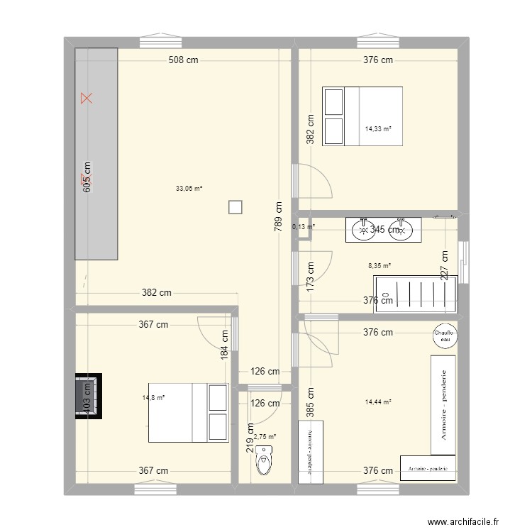 ETAGE 2. Plan de 7 pièces et 88 m2