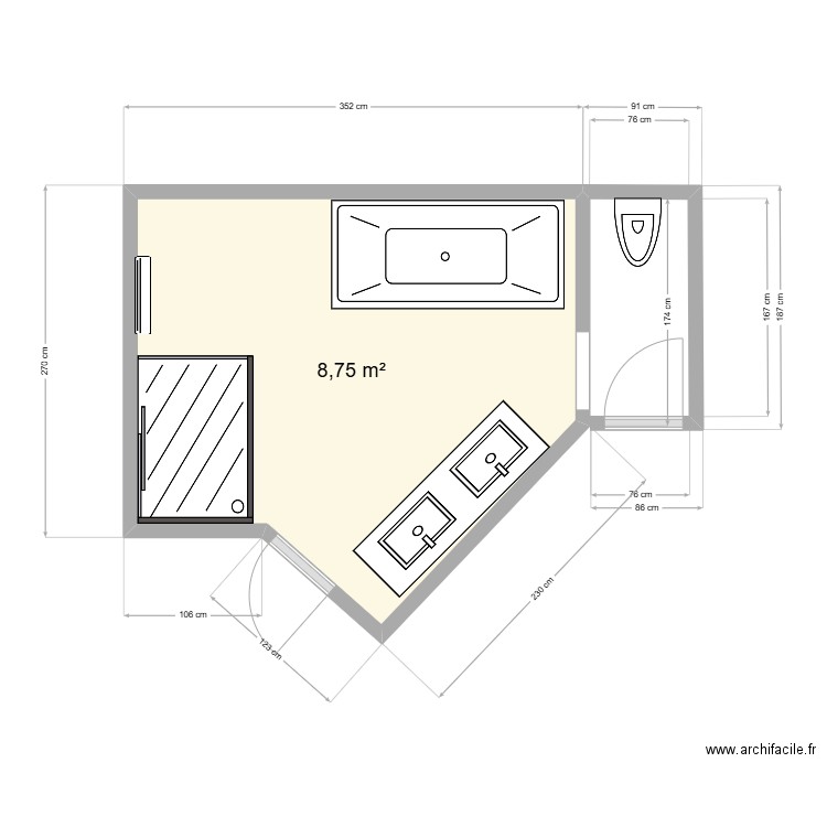 SDB Bois Pirart projet 1. Plan de 1 pièce et 9 m2