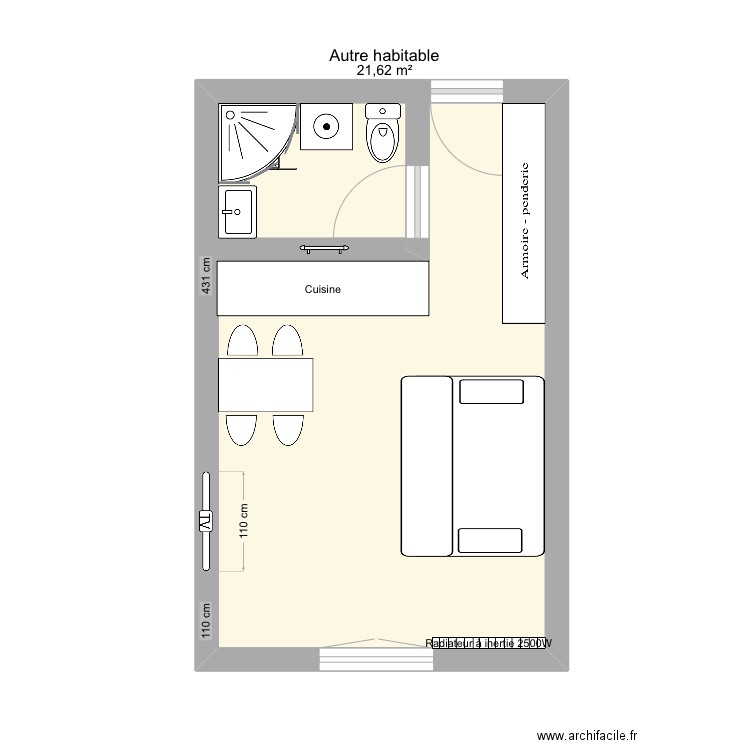 Valloire 1. Plan de 1 pièce et 22 m2