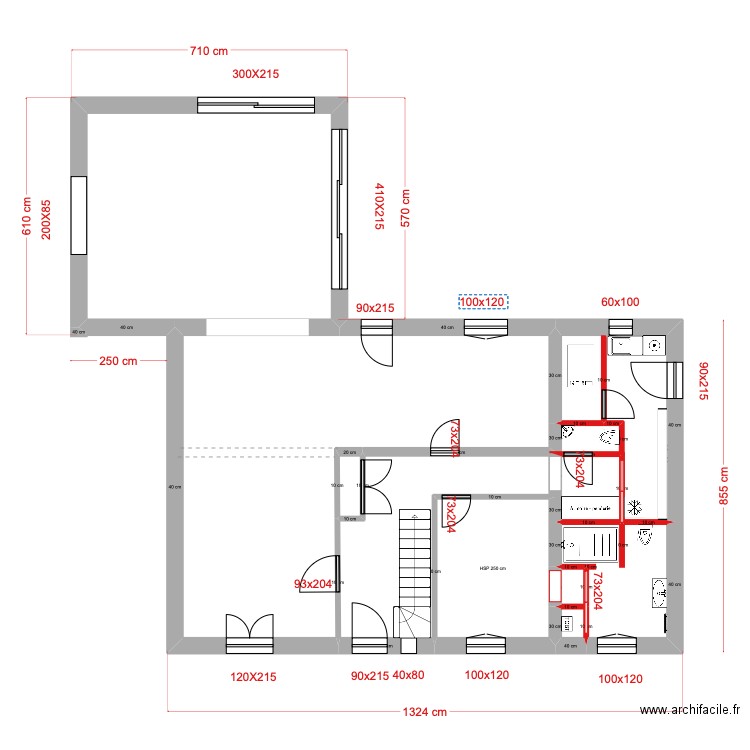 existant LAUTOUT projet 2. Plan de 7 pièces et 99 m2