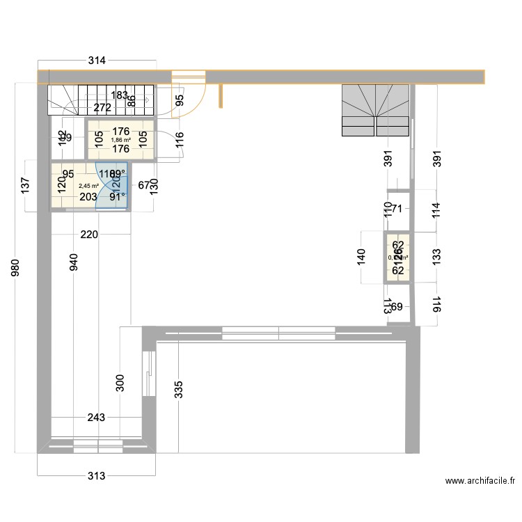 nouveau. Plan de 3 pièces et 5 m2