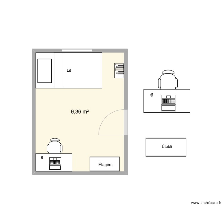 Chambre sous-sol. Plan de 1 pièce et 9 m2