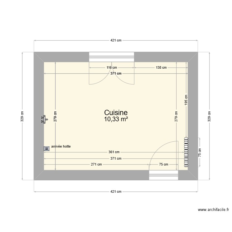 Cuisine. Plan de 1 pièce et 10 m2