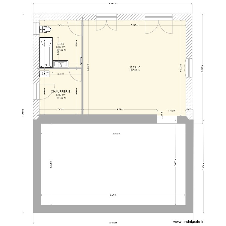 plan extension Fred 1 modif SDB 1. Plan de 3 pièces et 47 m2