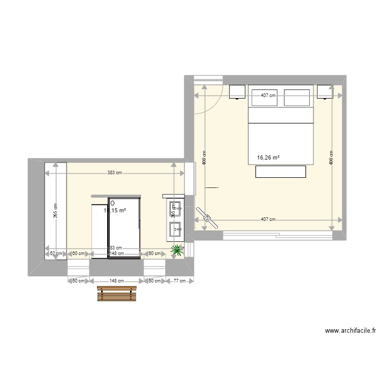 plan sdb 4. Plan de 2 pièces et 26 m2