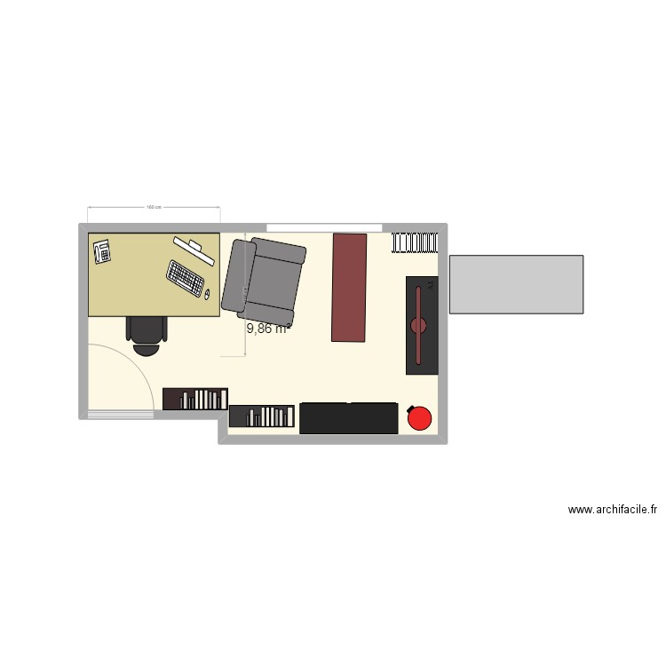 bureau. Plan de 1 pièce et 10 m2