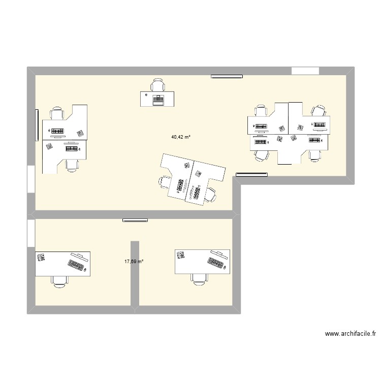 BUREAU TRAVAIL. Plan de 2 pièces et 58 m2