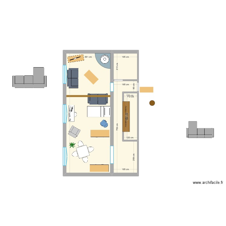 aménagement salon_02. Plan de 4 pièces et 54 m2