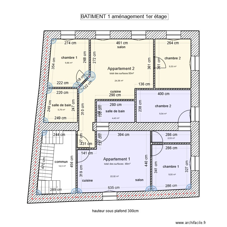  Bâtiment 1 aménagement 1er étage . Plan de 10 pièces et 110 m2