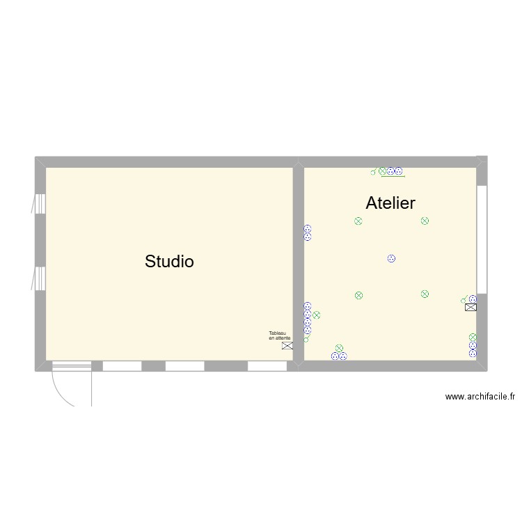 Electricité implantation Atelier. Plan de 2 pièces et 51 m2