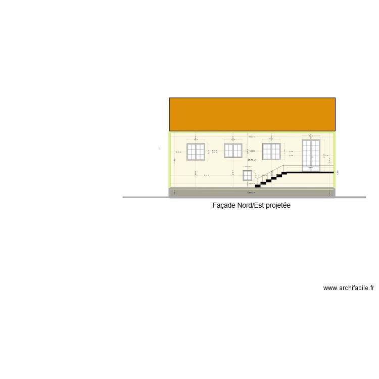 Plan de façade et toiture démo. Plan de 2 pièces et 54 m2