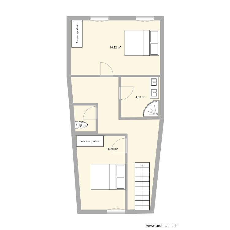 chez Fabienne. Plan de 3 pièces et 46 m2