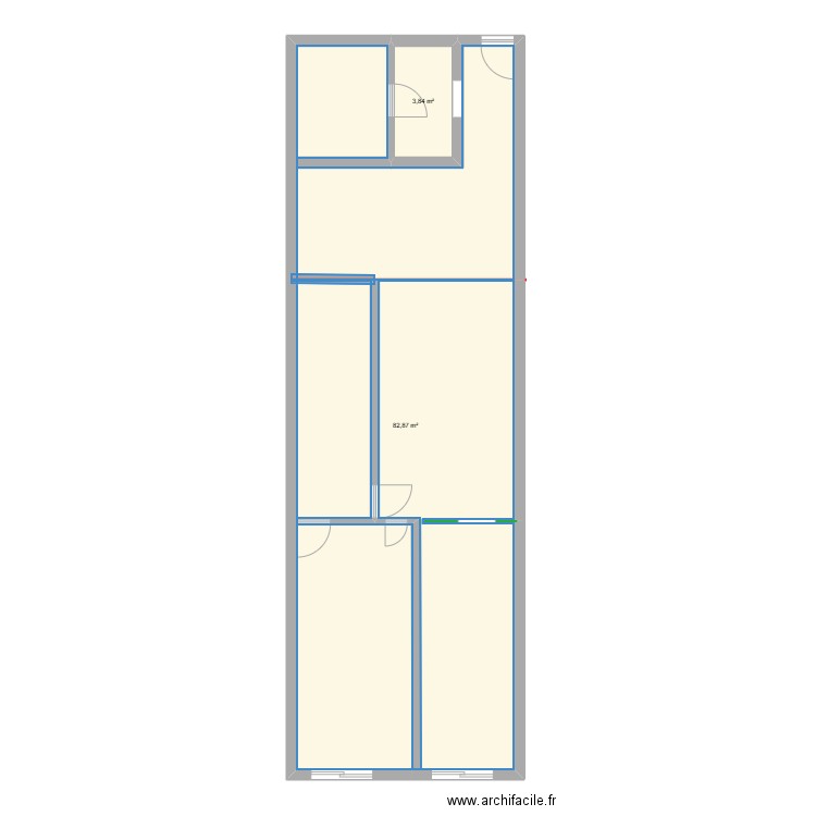 pedcs. Plan de 2 pièces et 87 m2