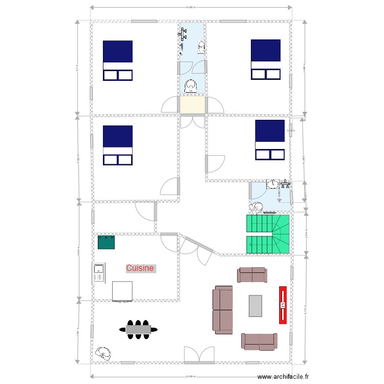 Projet ok. Plan de 9 pièces et 140 m2