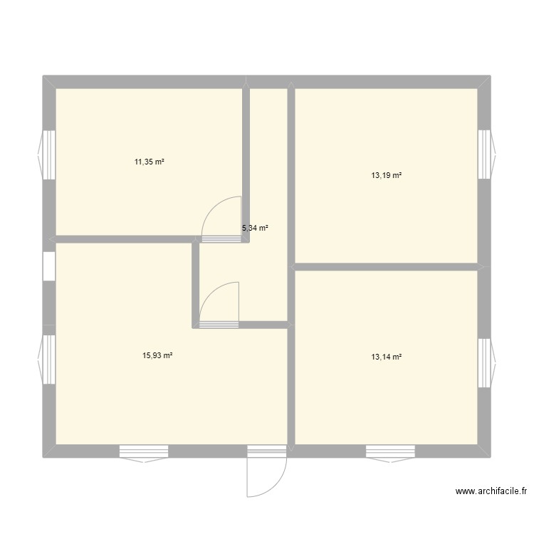 Maison etage. Plan de 5 pièces et 59 m2