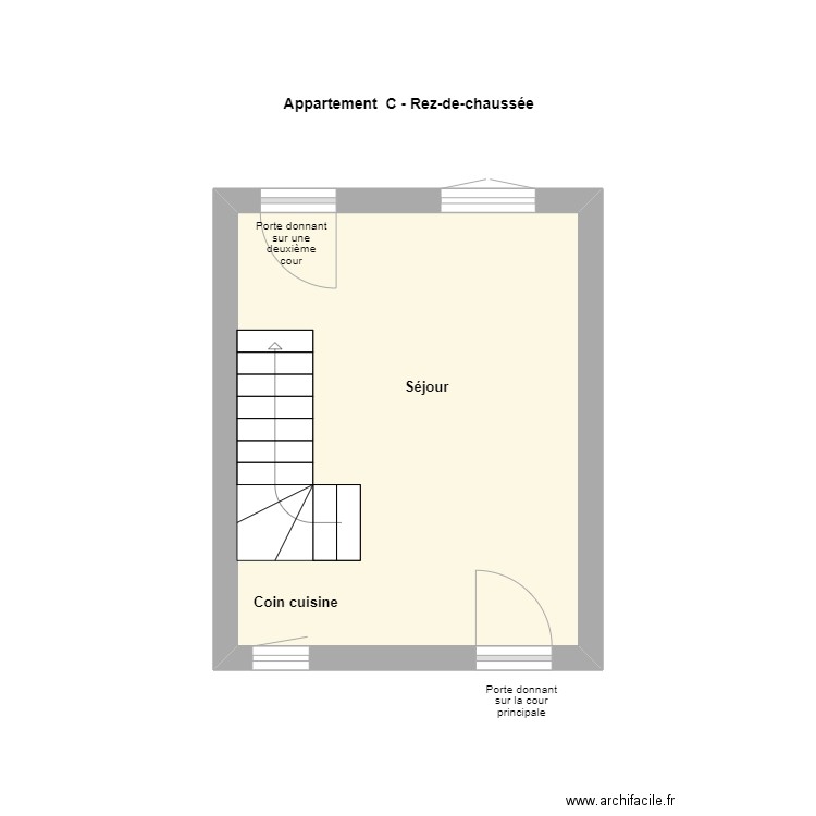 Appartement C - Rez-de-Chaussée. Plan de 1 pièce et 16 m2