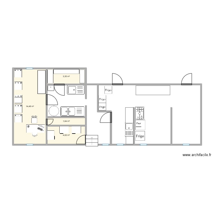 cuisine ehpad. Plan de 4 pièces et 24 m2