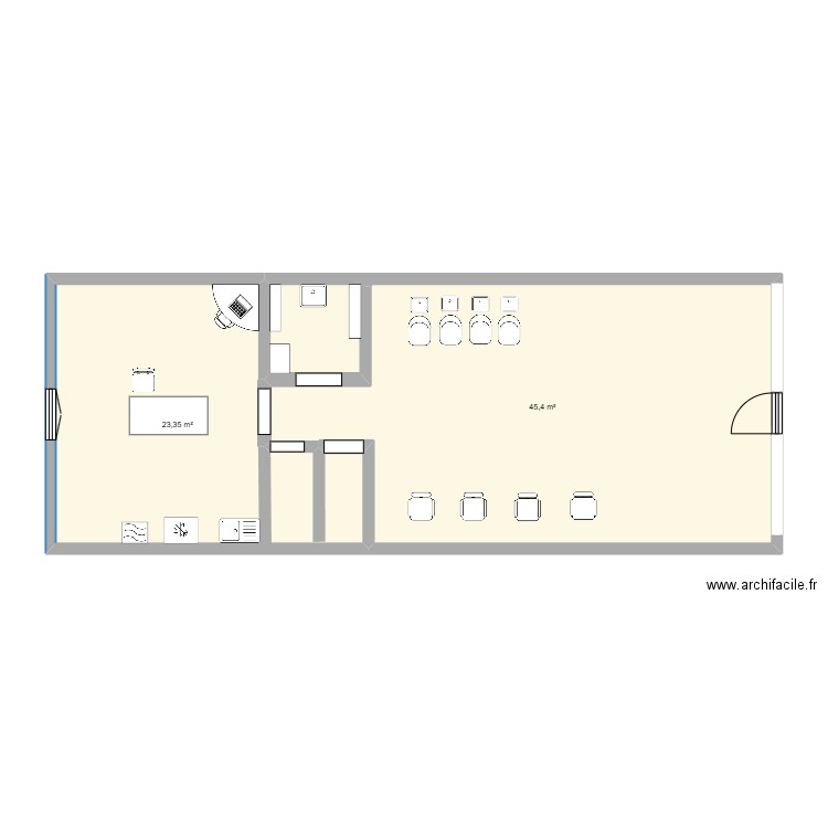 salon de coiffure 3d. Plan de 2 pièces et 69 m2