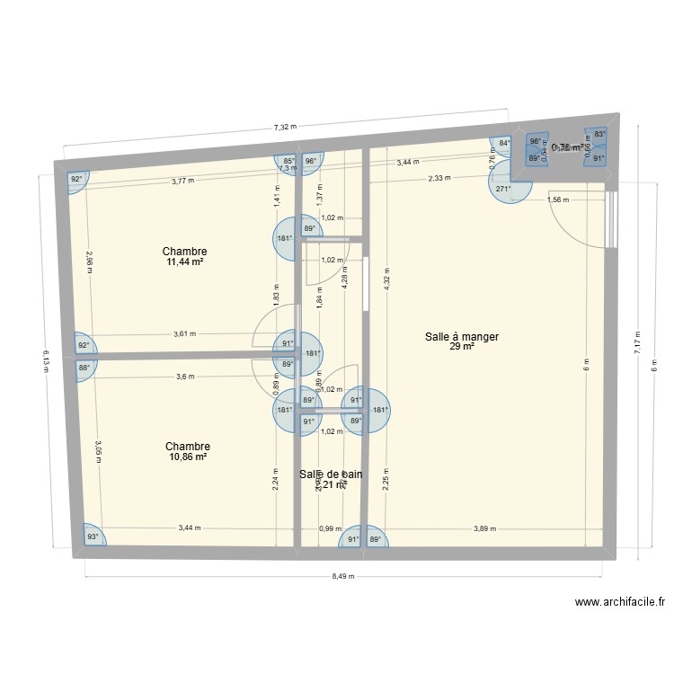 morière kiné. Plan de 5 pièces et 54 m2