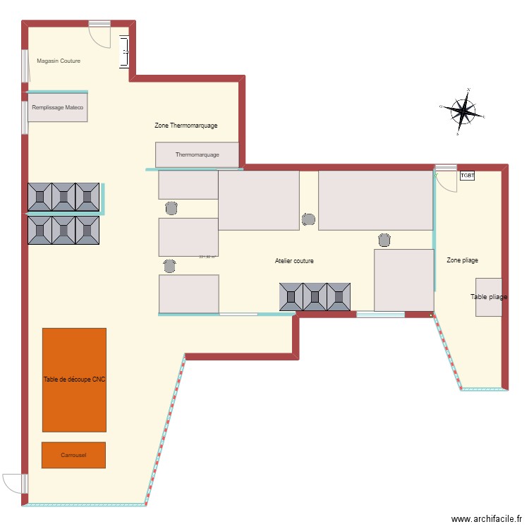 couture. Plan de 1 pièce et 222 m2